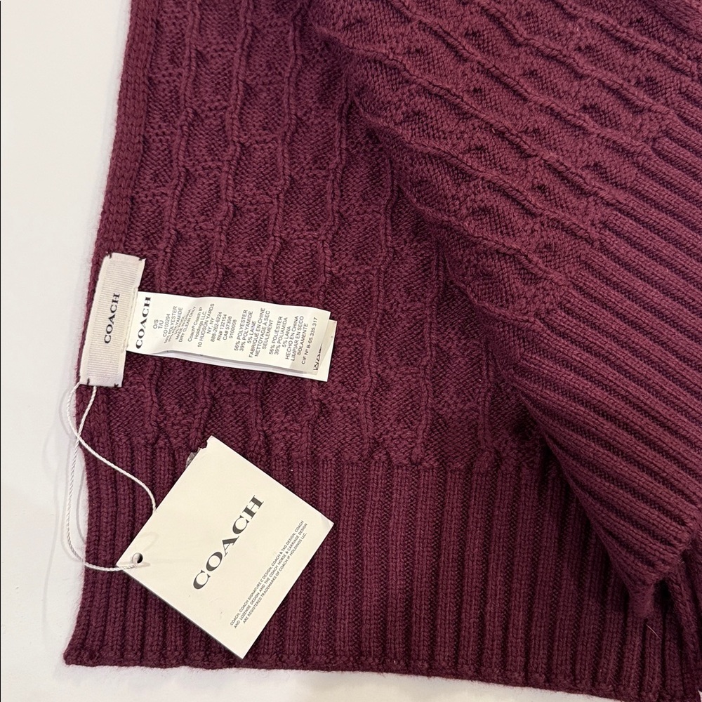 Coach Burgundy Cable Knit Scarf - Picture 6 of 7